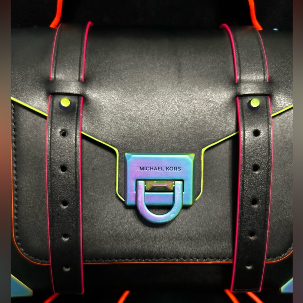Michael Kors Black Crossbody Bag with Multicolor Neon Details - Picture 2 of 9